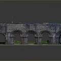 Cartoon Scene Of Ancient Stone Arch Ruins With Green Grass And Multiple Arches