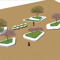 Irregular Shaped Tree Pits with White Borders Green Lawns and Trees on Sandy Ground 3d model