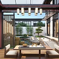 Traditional Chinese Courtyard Garden With Lush Greenery Stone Pathway Lanterns And Water Features