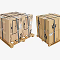 Stacked Cardboard Cartons On Wooden Pallets With Black Straps And Labels