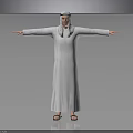 A Man In Traditional White Robe And Headscarf Standing With Arms Outstretched Against Gray Background