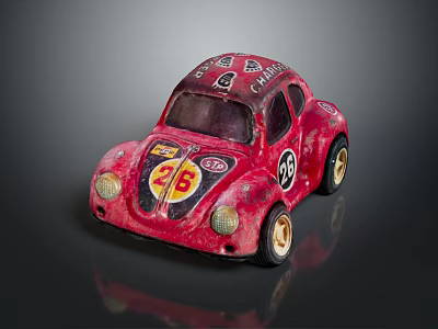 Red Vintage Beetle Toy Car With Decorative Numbers And Retro Design 3d model