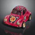 Red Vintage Beetle Toy Car With Decorative Numbers And Retro Design