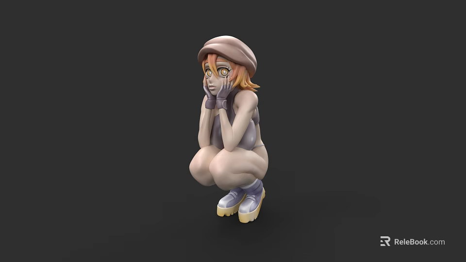 Game Movie Character 3D Model With Squatting Pose Blonde Hair Blue Gloves And Purple Shoes 3d model 