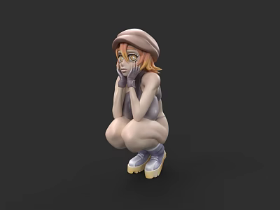 Game Movie Character 3D Model With Squatting Pose Blonde Hair Blue Gloves And Purple Shoes 3d model