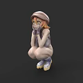 Game Movie Character 3D Model With Squatting Pose Blonde Hair Blue Gloves And Purple Shoes