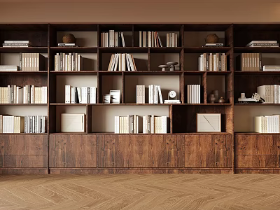 Elegant Wooden Bookshelf With Layered Shelves Books Decorations And Storage Cabinets 3d model