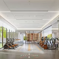 Modern Gym Interior for Sports Fitness with Ellipticals Spin Bikes and Bright Windows