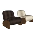 Beige White And Brown Upholstered Leisure Chair With Modern Minimalist Design And Wooden Legs