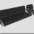 Modern Black Leather Sofa And Armchair With Chrome Metal Frame And Armrests