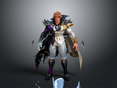 A Man In Ornate White And Purple Costume With Golden Crown And Winged Decorations 3d model