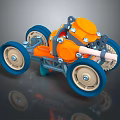 Electric Toy Car with Orange and Blue Design and Four Sturdy Wheels