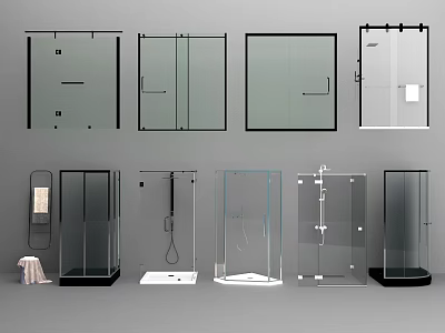 Modern shower room glass partition 3d model