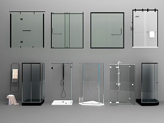 Modern shower room glass partition 3d model