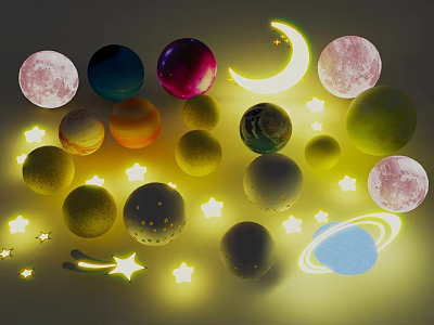 Starry Theme Decorative Lights With Planets Moon And Stars For Home Decoration 3d model