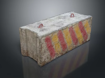 Concrete Road Barrier With Red Yellow Stripes And Metal Rings 3d model