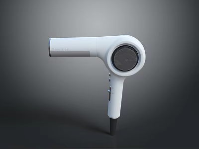 White Hair Dryer with Modern Sleek Design and Round Air Outlet 3d model