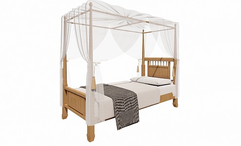 Modern Simple Wooden Curtain Bed Single Bed 3d model