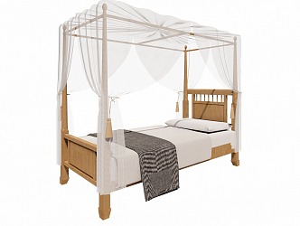 Modern Simple Wooden Curtain Bed Single Bed 3d model