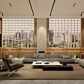 Modern Interior Design Reception Area With Wooden Decor Marble Countertop And Pendant Lights