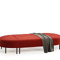 Modern Red Green Beige Sofa Bench with Gray Blanket and Black Metal Legs