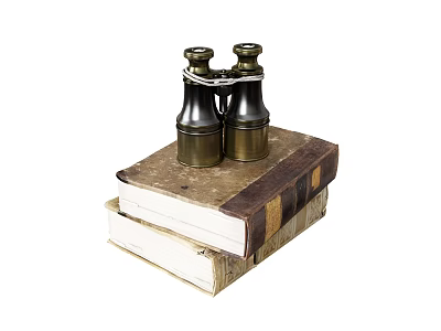 Vintage Books Stacked With Brass Binoculars On Top For Reading 3d model