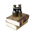 Vintage Books Stacked With Brass Binoculars On Top For Reading