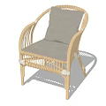 Natural Rattan Leisure Chair With Light Gray Soft Cushion And Simple Design
