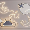 Cute Kids Room Wall Decor With Moon Stars Airplane Clouds And Hi Lettering