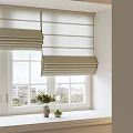 Elegant Beige Roller Blinds on Windows with Green Plants on Windowsill and Natural Light