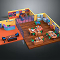 Colorful Indoor Office Interior With Reception Counter Desks Chairs Bookshelves And Storage Cabinets