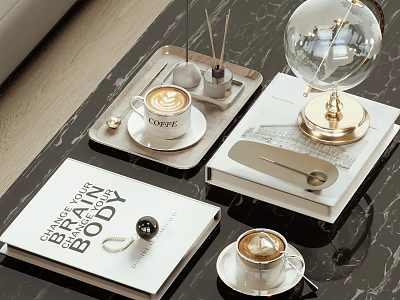 Elegant Modern Home Decorative Ornament Set With Globe Coffee Cup Books And Tray 3d model