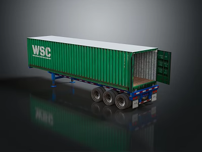 WSIC Green Container Trailer With Open Rear Door And Interior View 3d model