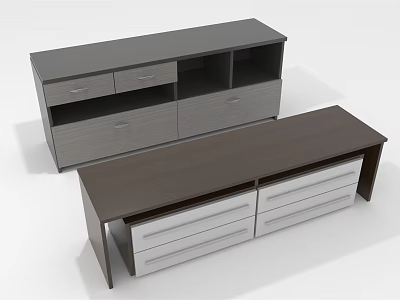 Modern TV Stands With Gray And Dark Brown Finishes Drawers And Open Shelves 3d model