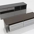 Modern TV Stands With Gray And Dark Brown Finishes Drawers And Open Shelves