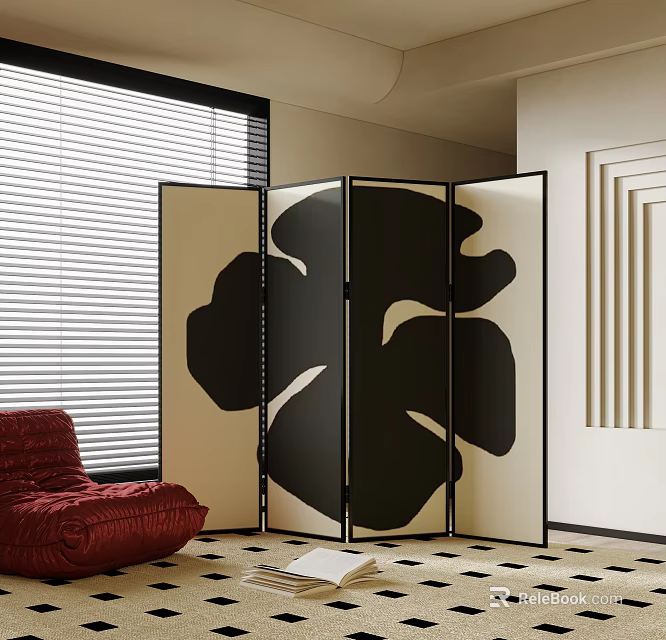 Four Panel Artistic Screen With Abstract Patterns In Living Room 3d model 