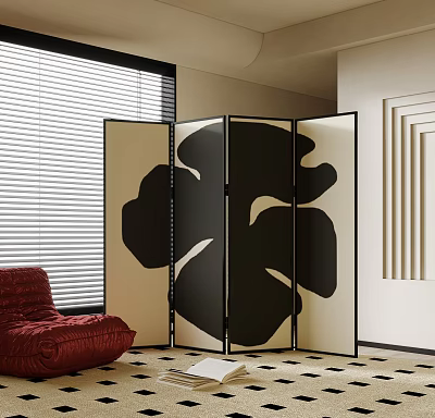 Four Panel Artistic Screen With Abstract Patterns In Living Room 3d model