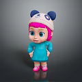 Cute Child Cartoon Character In Pink Hat With Blue Ears Blue Dress And Pink Shoes