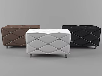 Modern Upholstered Ottoman Set in Brown White Black with Diamond Stitching and Metal Legs 3d model