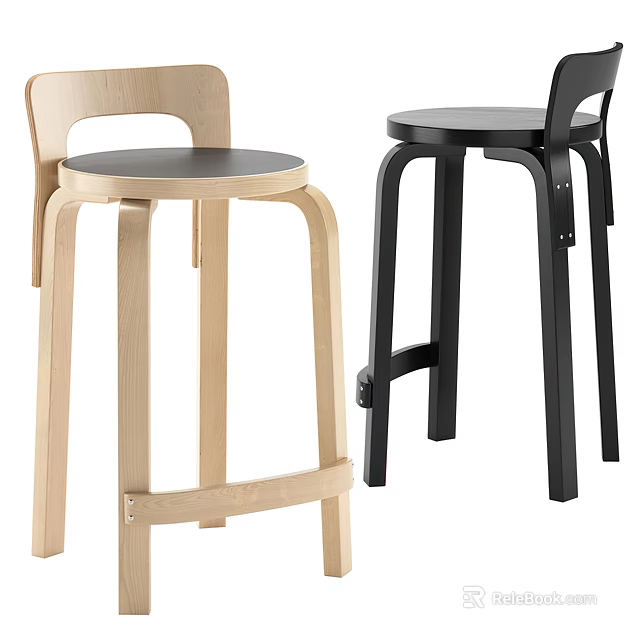Modern Design Bar Stools With Light Wooden And Black Metal Frames 3d model 