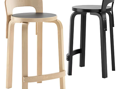 Modern Design Bar Stools With Light Wooden And Black Metal Frames 3d model