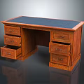 Classic Wooden Office Desk With Dark Blue Desktop And Multiple Storage Drawers
