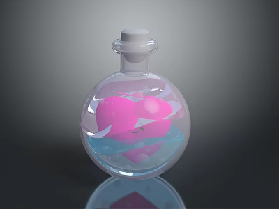Laboratory Glass Round Bottom Flask With Pink Blue Substances And Stopper 3d model
