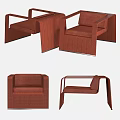 Modern Terracotta Leisure Chair With Curved Armrests Upholstered Seat And Paneled Base
