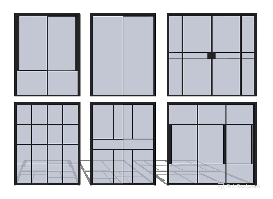 Various Modern Sliding Doors With Different Panel And Glass Designs 3d model