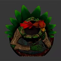 Sitting Groot Statue With Small Red Creature On Green Leaf Base Featuring I AM GROOT 3d model
