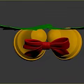 Christmas Decorative Ornament With Golden Bells Green Leaves And Red Bow