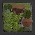 Charming Cottage Style Building With Red Roof Green Pavilion White Fence And Lush Trees