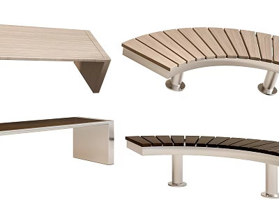 Modern Outdoor Chairs With Wooden Slats And Metal Frames In Straight Curved Designs 3d model