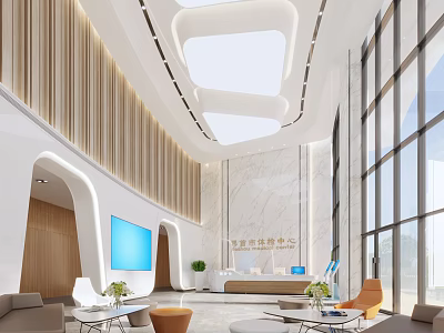 Bright Spacious Medical Checkup Center Reception Lobby With Elegant Interior And Comfortable Waiting Area 3d model